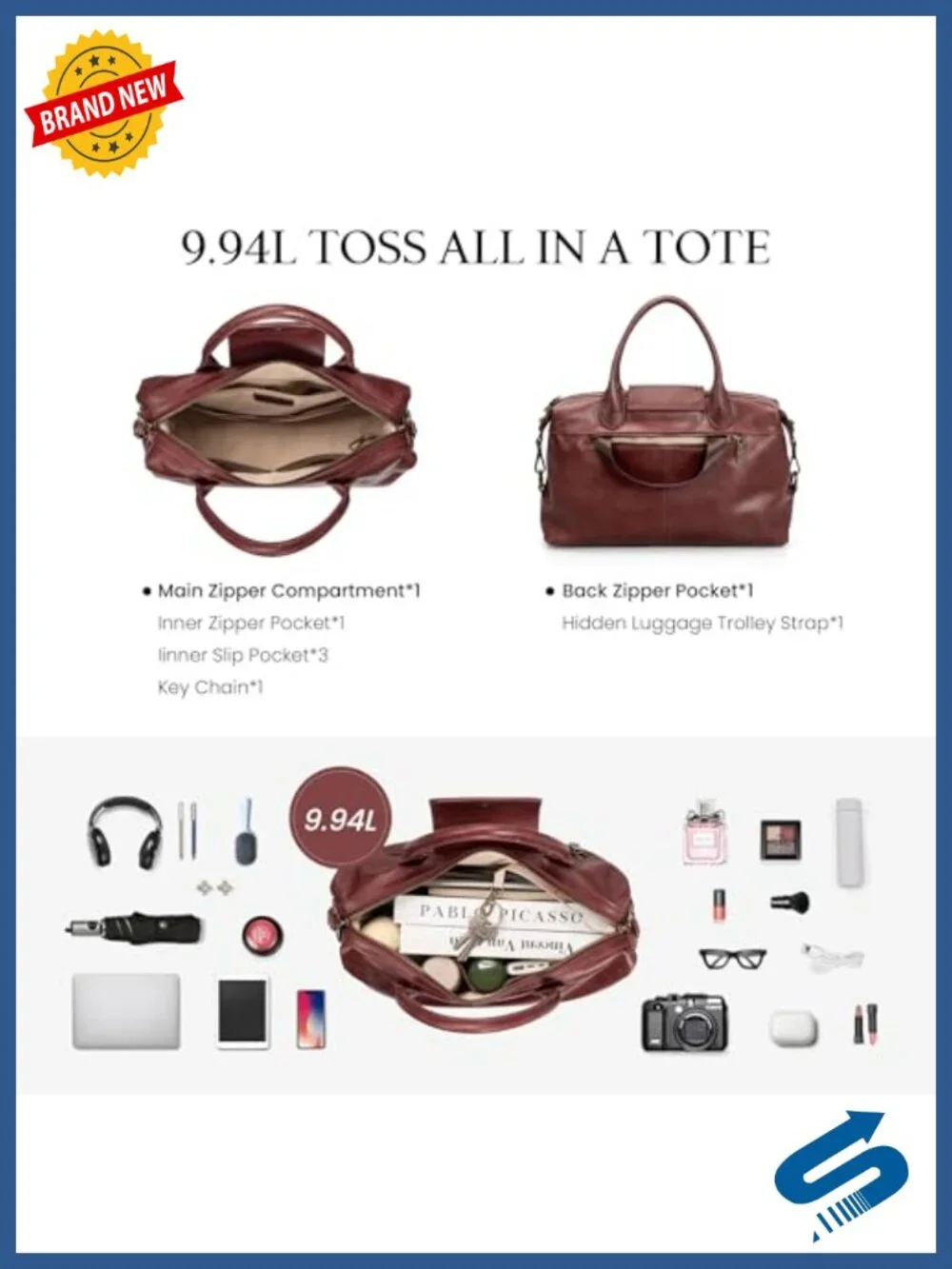 Vintage Genuine Leather Satchel Tote Bag for Women, Top Handle, Crossbody